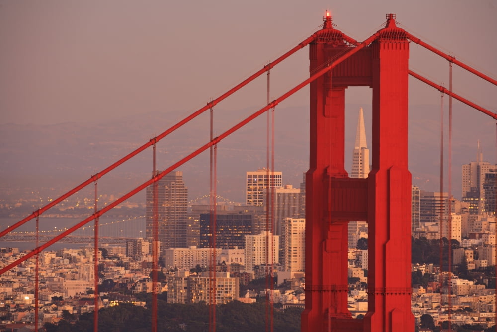 View From Golden Gate National Recreation Area Golden Gate Bridge With City Of San Francisco In The Background San Francisco California Coast United States Of America Canvas Art - Stuart Westmorland