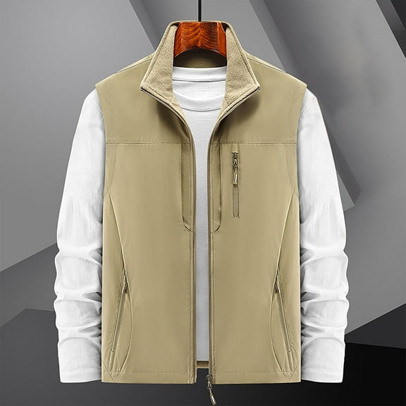 Ofreoo Men's Thin Workwear Solid Color Stand Collar Sleeveless Jacket Tank TopsWork Vest for Men Family Gifts