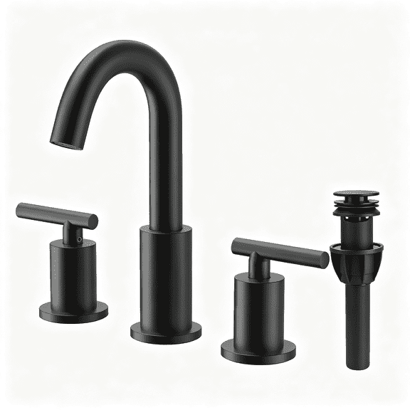 HIBIBUD Matte Black Bathroom Faucet 3 Hole 8" Widespread, Swivel Spout | Heavy-Duty Brass Construction, Includes Overflow Drain & Cupc Supply Lines, Fits 3-Hole 6-12" Vanity Sinks, Easy to Install