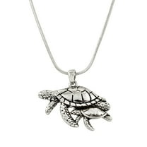 Turtle Pendant Necklace Rhinestone Crystal Rhodium High Polished J0126