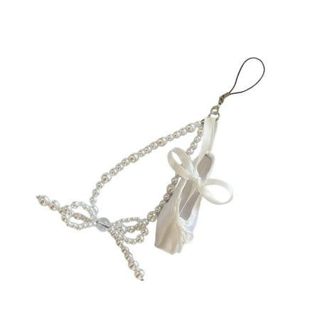 FENOHREFE Elegant Pearls Ballet Shoe Phone Charm Handmade Sturdy Pendant for Phone and Bag Versatile Use Fashion Accessory
