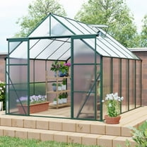 Geemuslly8x10 FT Heavy Duty Polycarbonate Greenhouse - Double Door Walk-in Greenhouse with Raised Base & Anchor, Aluminum Frame, Roof Vent - All Season Outdoor/Indoor Garden Greenhouse for Backyard