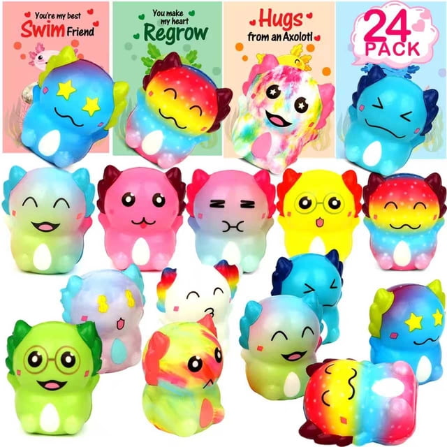 Squishy Toy MINYSIC Axolotl Mochi, 24 unidades, con tarjetas de intercambio para niños