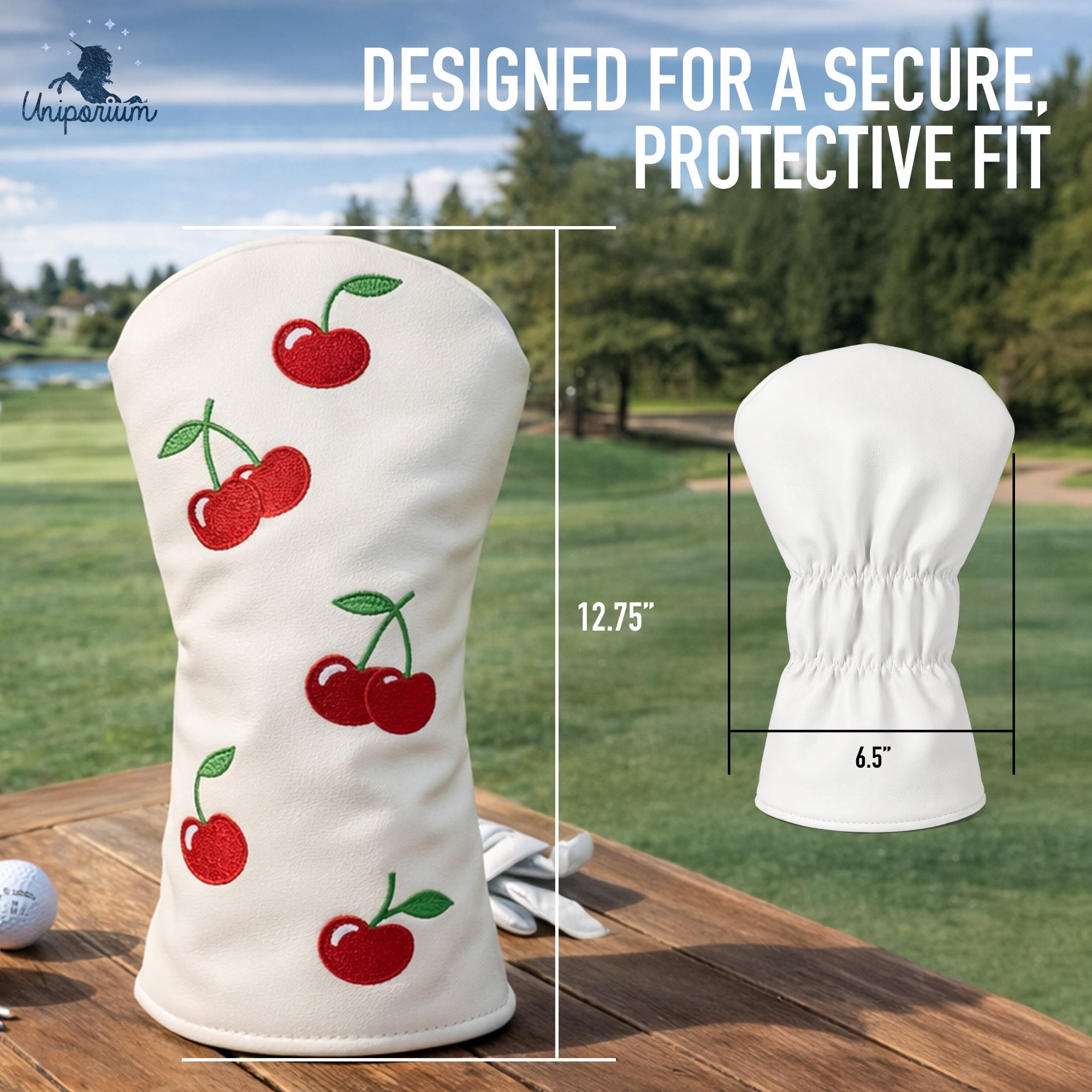Uniporium Cherry Novelty Head Cover – Premium PU Leather Golf Driver Headcover with Embroidered Details, Designed for Modern 460cc Drivers, and a Fun Golf Accessory and Gift