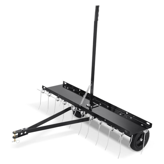 Tow Behind Dethatcher, 40-inch Tow Dethatcher with 20 Spring Steel Tines, Lawn Dethatcher Rake for ATV or Mower, Tow Behind Lawn Rake with Lift Handle for Garden Farm Grass