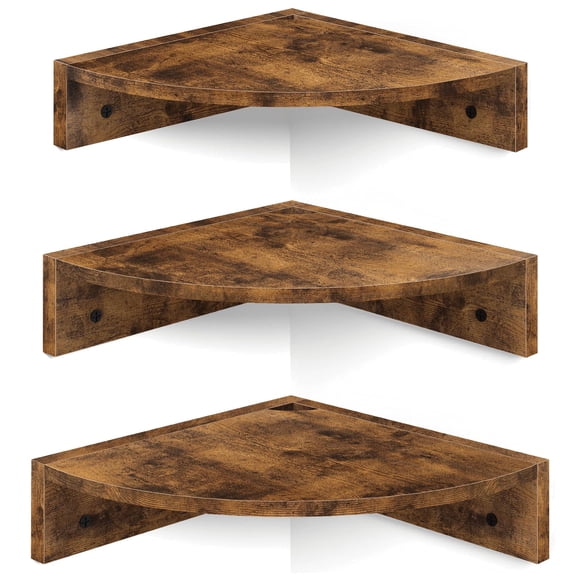 Estante de esquina Homode, juego de 3 soportes de pared rústicos, color marrón y negro