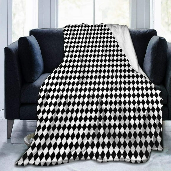Mini Black And White Mini Diamond Check Board Pattern Throw Blanket Soft Flannel Fleece Warm Blanket for Couch,Bed,Sofa,Chair,Office,Travel,Camping-R368