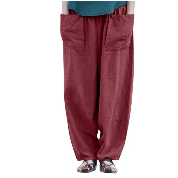 Youyipin Women's Linen Cropped Pants Tapered Ankle Capris Trousers Elastic Waist with pocket pants for women