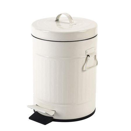Retro Step Garbage Can with Soft Close, Small Waste Basket for Home Bedroom, Bathroom Trash Can with Lid, Vintage Office Trash Can, 5 Liter/ 1.3 Gallon, Glossy Cream White