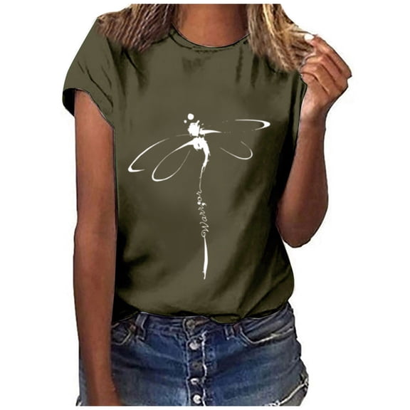 Jamsmile Women Tshirts Summer Casual Letters Print T Shirts O-Neck Short Sleeve Tee Tops Casual Tunic Graphic Tee Shirts