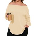 thumbnail image 3 of Plus Size Women Solid Color Long Sleeved Off Shoulder Casual Irregular Hem Shirt Tops, 3 of 6