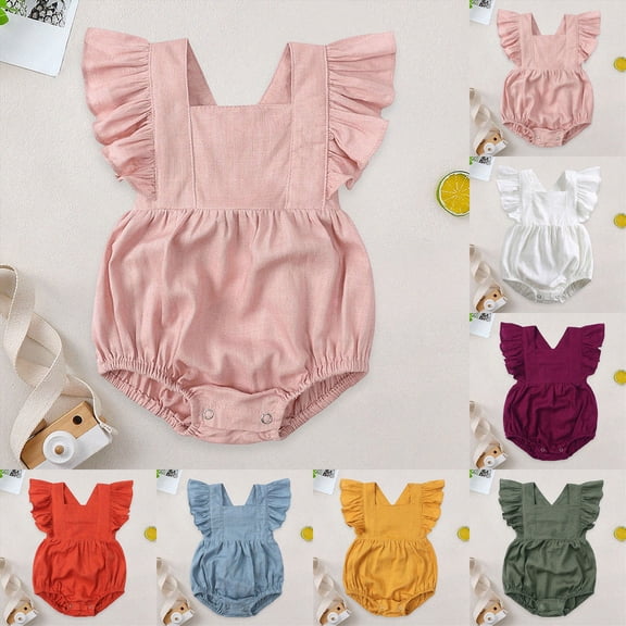 18-24 Months Preemie Baby Girls Playsuits Ruffled Bodysuit Fly Sleeve Romper Jumpsuit Infant Sleeper Jumpsuit 6-12 Months 12-24 Months