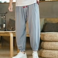 thumbnail image 2 of HOOMEUMY Men's Harem Pants Linen Cotton Loose Fit Bound Feet Workout Casual Joggers Drawstring Trousers with Pockets Gray XXXL, 2 of 5