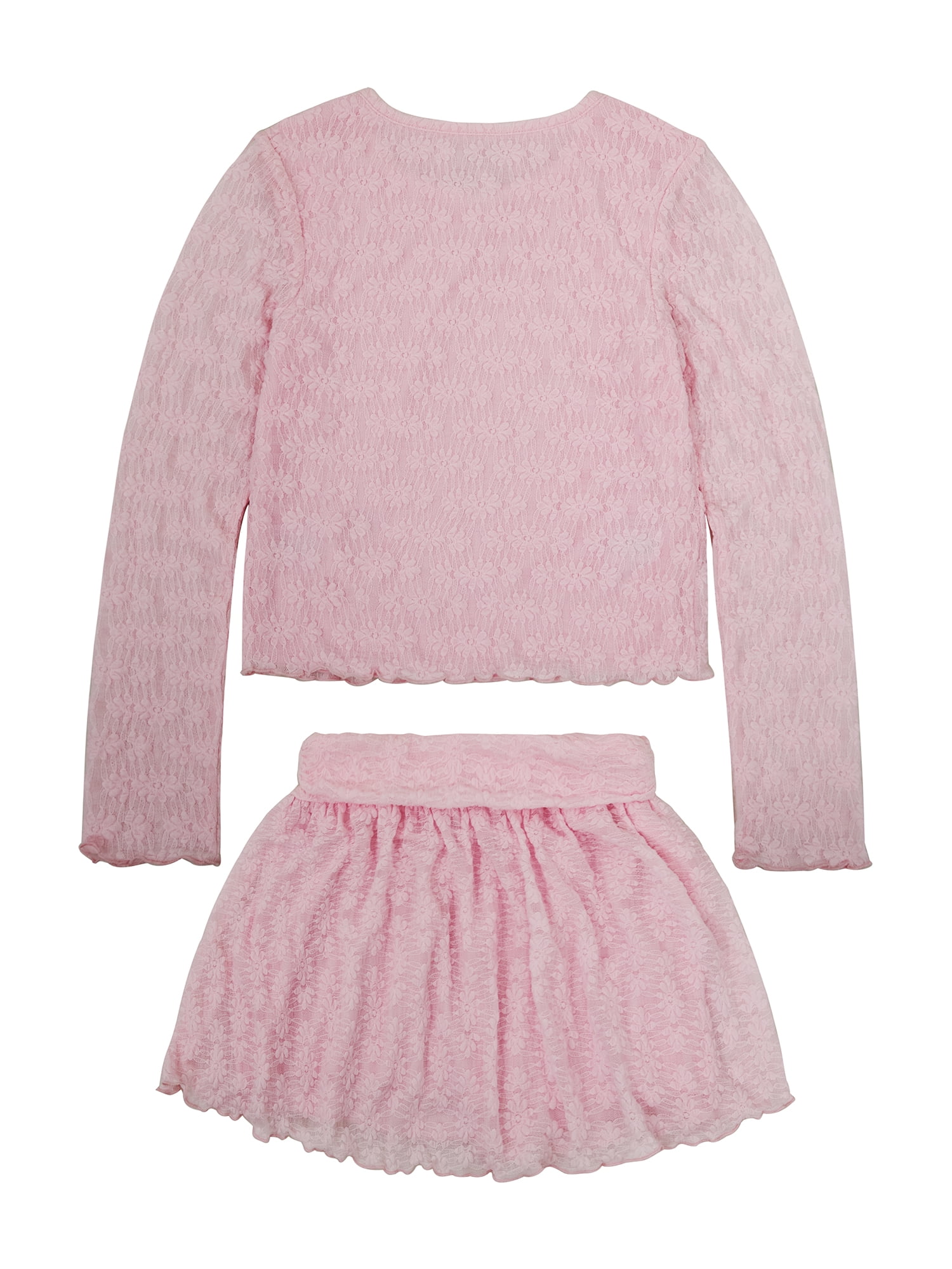 Planet Gold Girls' Long Sleeve Lace Top and Skirt, 2-Piece Set, Sizes 4-18