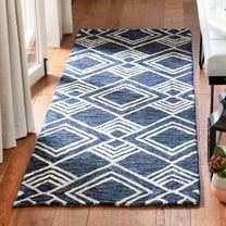 SAFAVIEH Micro-Loop Floral Diamond Trellis Wool Runner Rug, Navy/Ivory, 2'3" x 7'