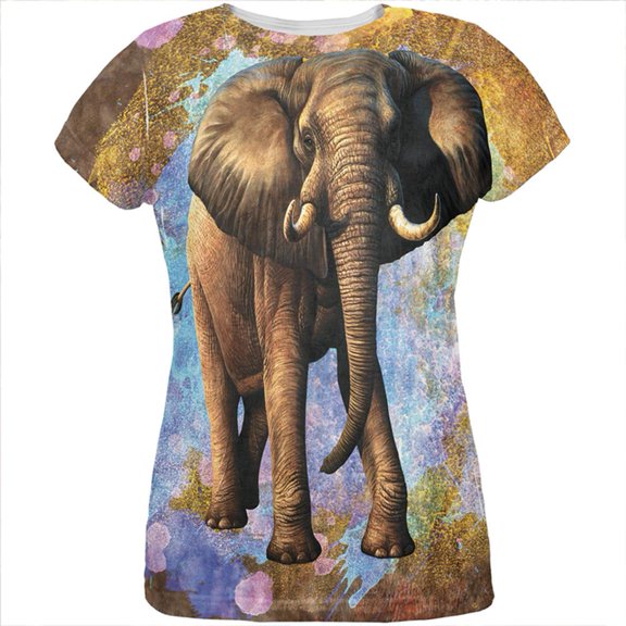 Elephant Distressed Splatter All Over Womens T Shirt Multi MD