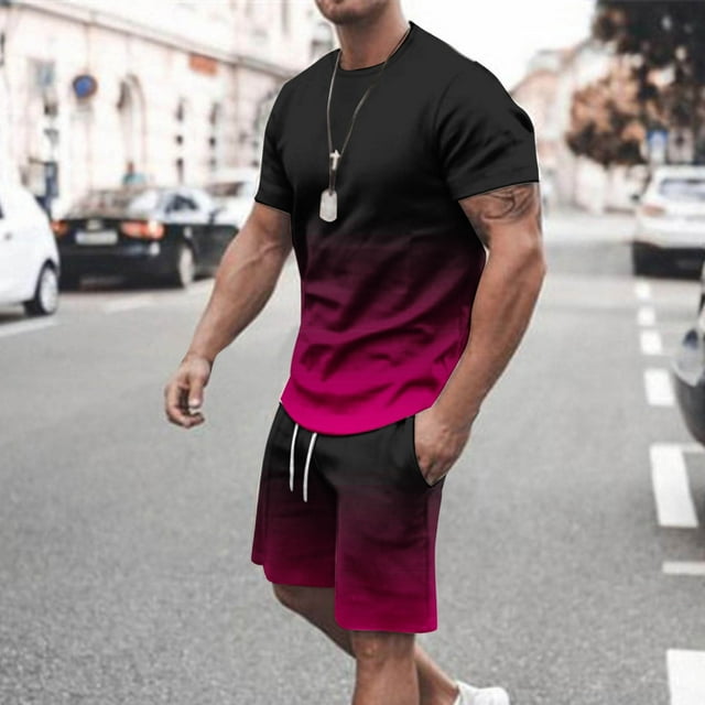 Weiqiqre T-Shirts pour Hommes Dégradé T-Shirt Manches Courtes Col Rond Tee Tops d'Été et Shorts Ensemble
