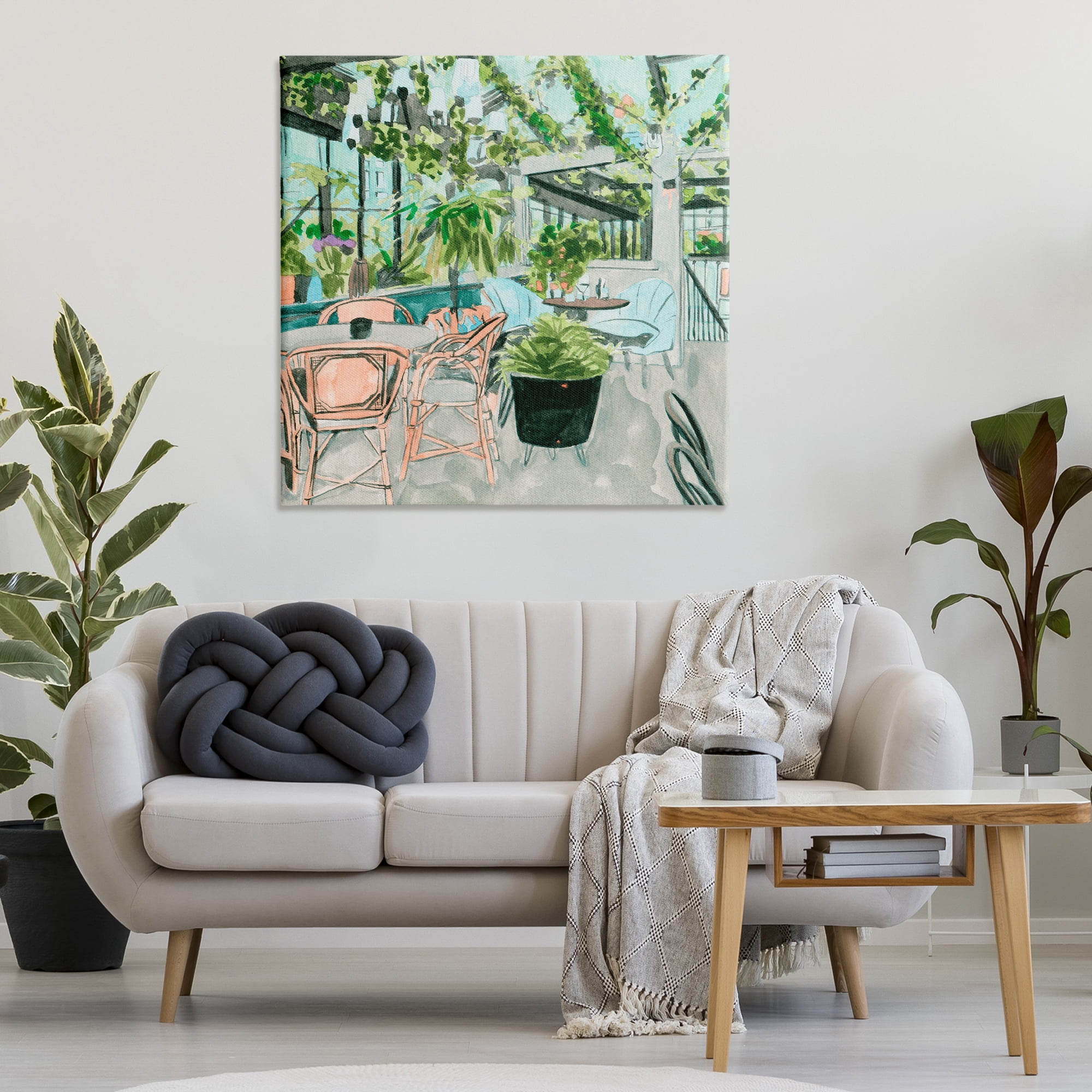 Stupell Industries Plant Filled Bistro Furniture Painting Wrapped Canvas Art Print Wall Art, 36 x 36