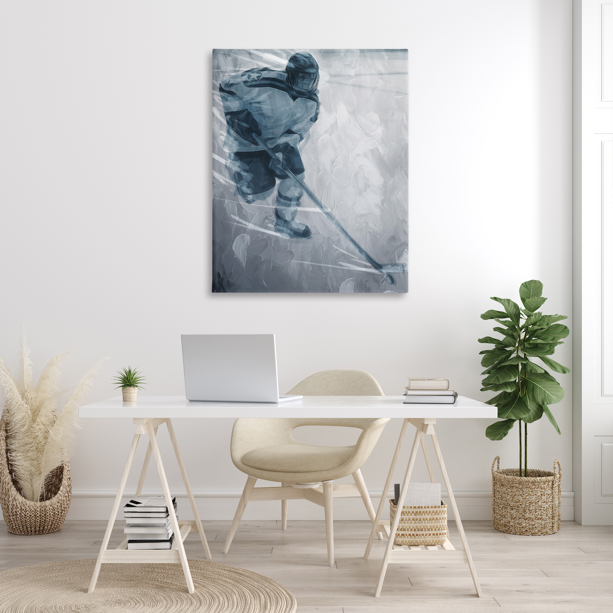 Stupell Industries Hockey Player on Ice Sports Painting Gallery Wrapped Canvas Art Print Wall Art, 36 x 48