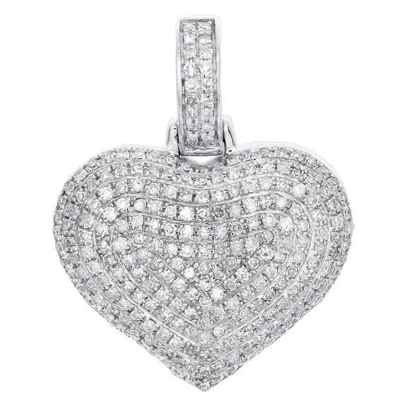 10K White Gold Round Diamond Dome Heart Pendant 1" Fancy Statement Charm 3/4 CT.