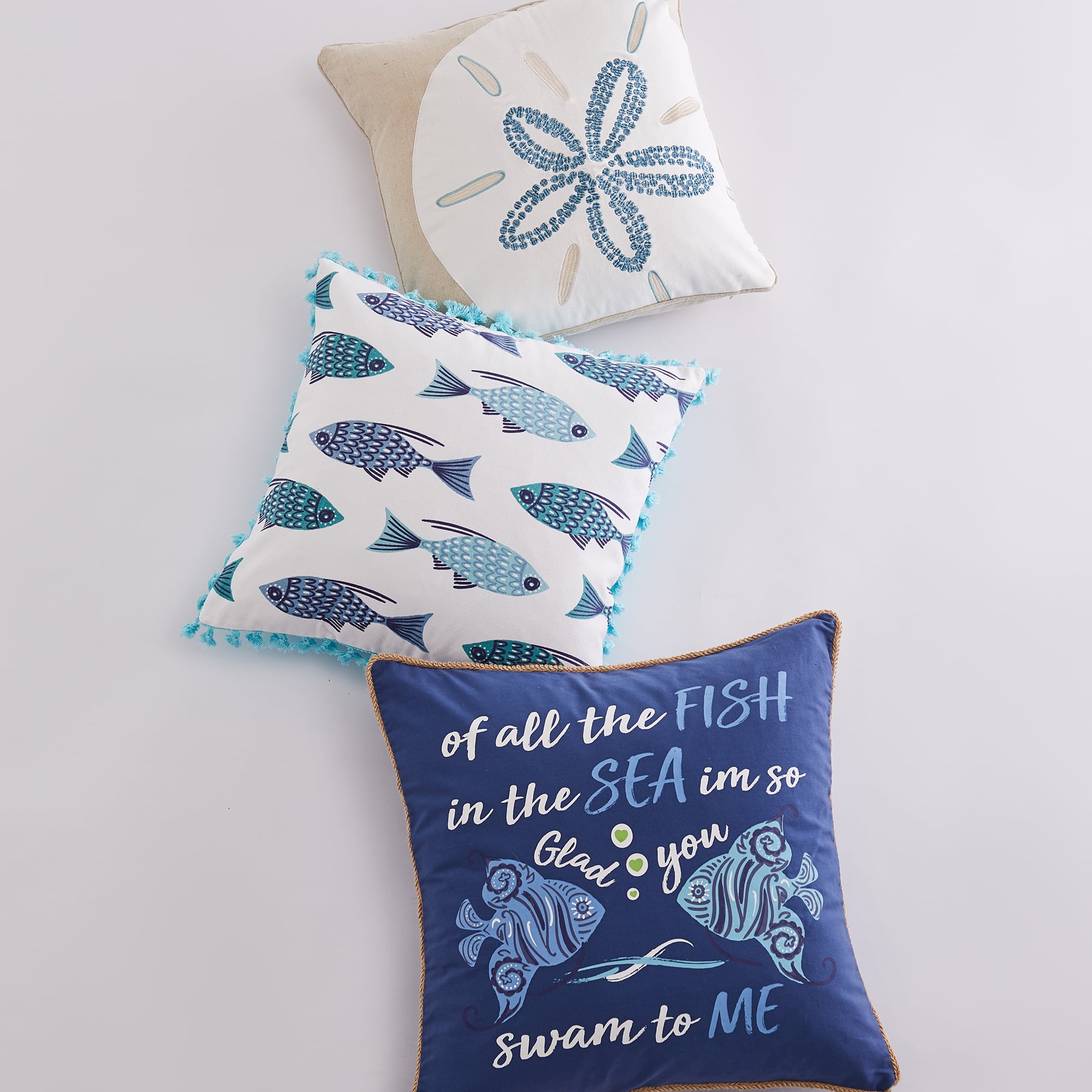 Blue Seaweed Collection Needlepoint Pillow