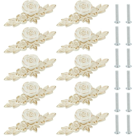 12 Sets Vintage Drawer Pulls Rose Flower Drawer Knobs Vintage Cabinet Handles Decorative Drawer Knobs Art Handles for Dresser Wardrobe Home 4x1.7 Inch Ivory White