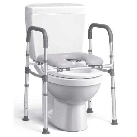 Naipo Toilet Seat Risers with Handles,  Raised Toilet Seat Riser for Seniors, handicap and Pregnant, Supports up to 300Lbs, Gray