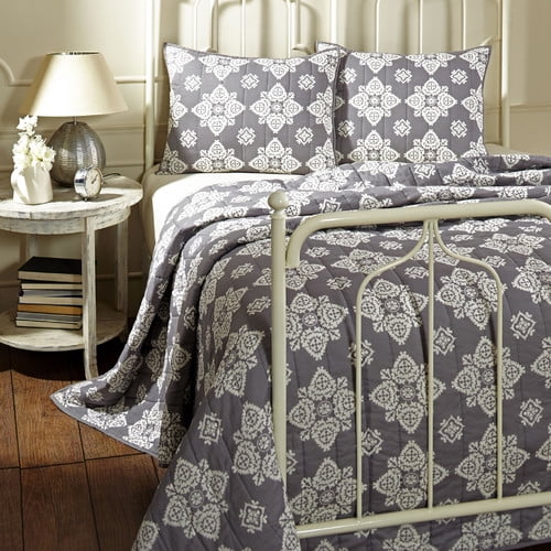 Adelaide Grey Queen Set; Quilt 90x902 Shams 21x27