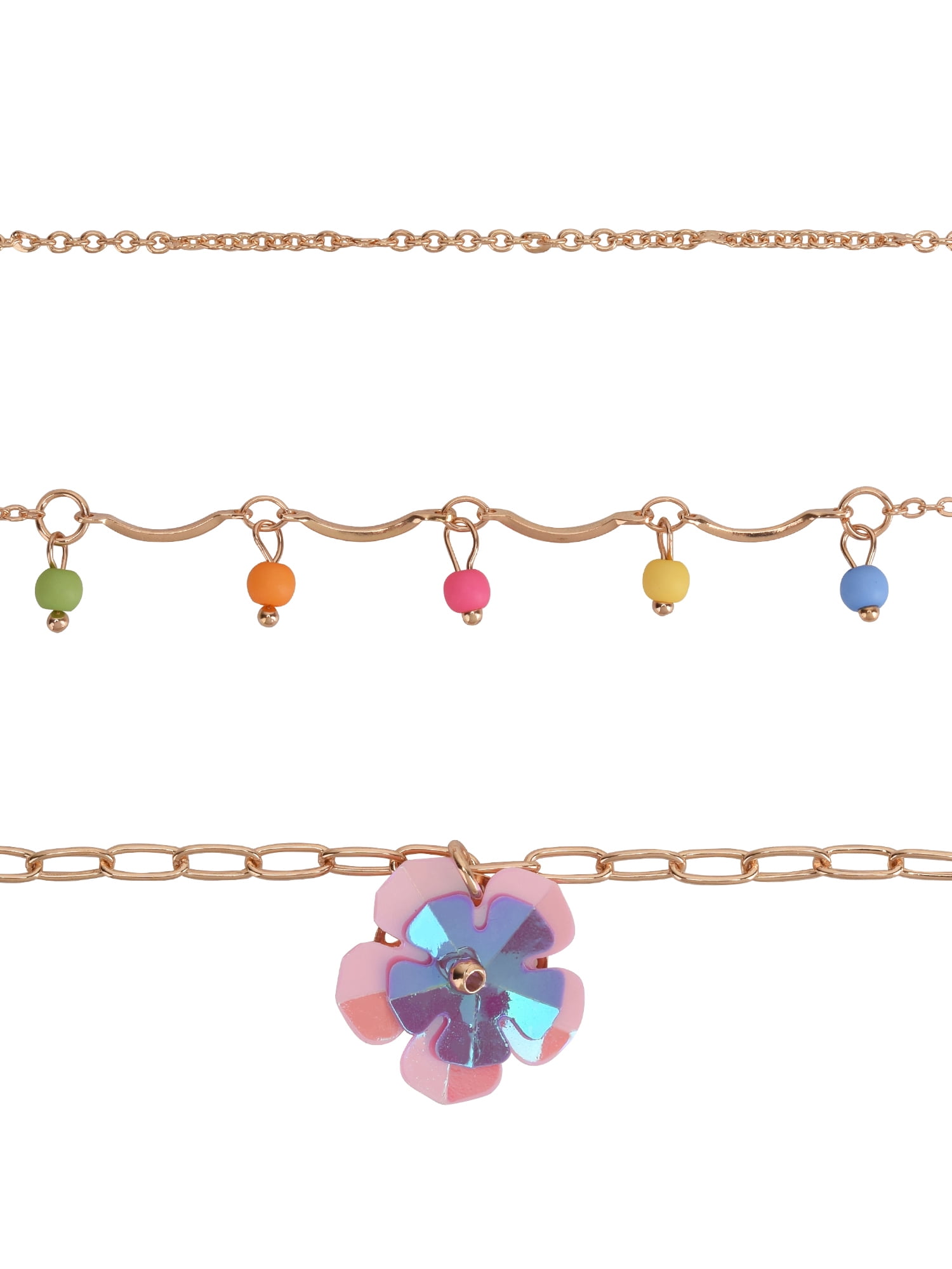 Wonder Nation Female Glitter Heaband 3pc Gold-Tone Flower Multi Necklace & Earring Set