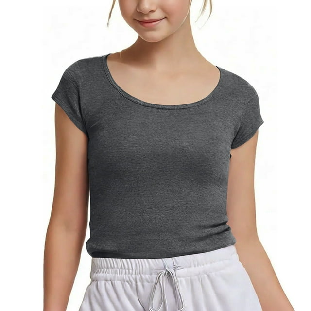 Crop Tops For Girls Short Sleeve Shirt Girls Summer Tops Square Neck Slim Fit Tops Basic Tee Toddler Tech Shirt