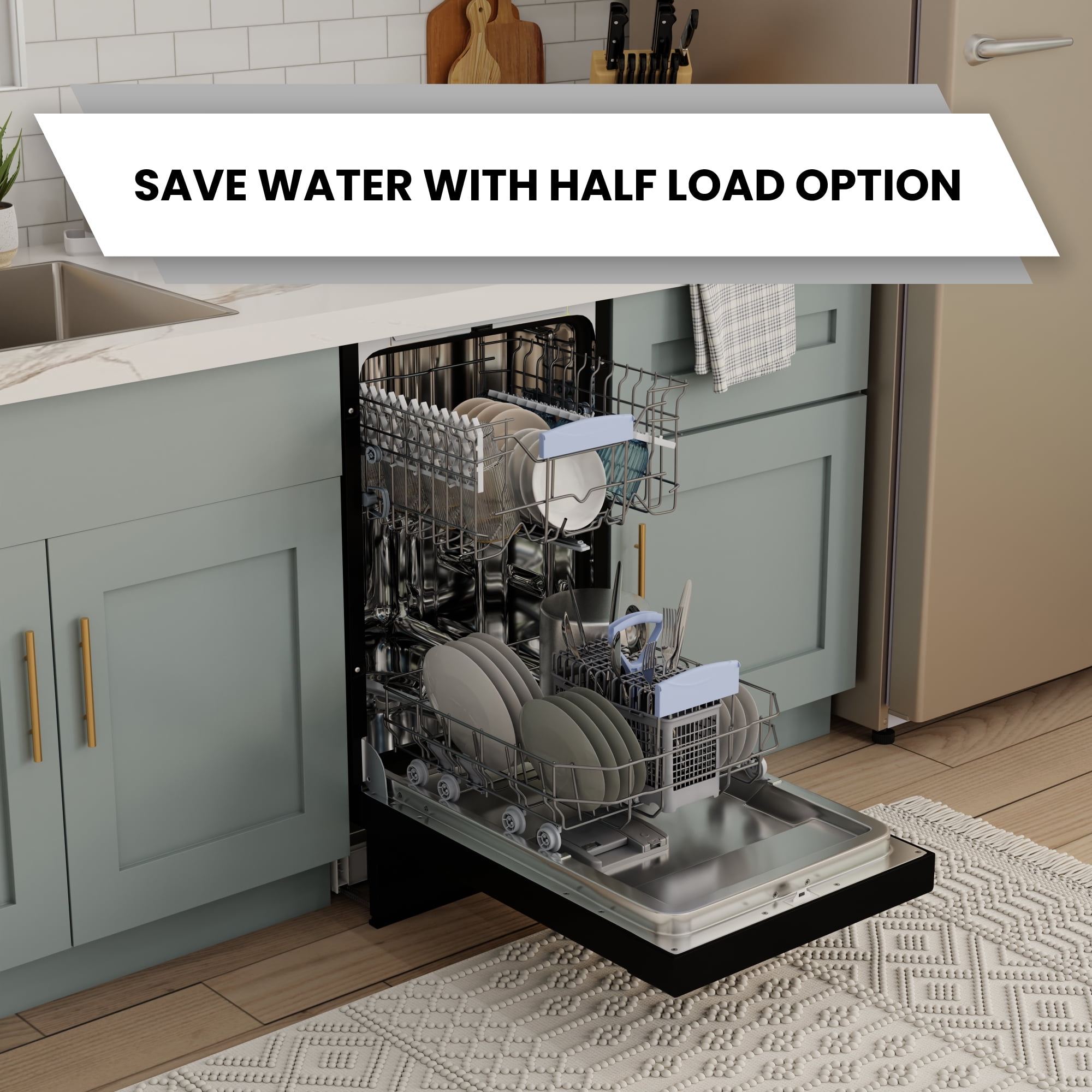 Equator 18" Front control Dishwasher Front control 10 place Wine Rack 8 Wash Sensor Wash Sanitize Delay1/2Load 110V E-Star ADA
