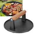 thumbnail image 3 of Fdit Presse à Steak, Presse à Viande, Outil Rond de Barbecue en Fonte Manche en Bois Steak Presse Gril Rôti Viande Frite Outil de Pression, 3 of 10