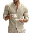 thumbnail image 1 of pstuiky camisa de manga larga para hombre, Camisas casuales de lino a la moda para hombre, de color liso, con botones y cuello alto, de manga larga Tops casuales para hombres m, 1 of 9