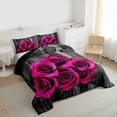thumbnail image 3 of Hot Pink Rose Flowers Comforter Set Full Retro Rustic Rose Floral Bedding Set Valentine'S Day Wedding Couple Bedding Comforter Sets Men Women,Romantic Blossom Quilt Black Grey 3 Pcs, 3 of 7