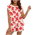 thumbnail image 2 of BLTIBY 2 Piece Sets for Women Summer Casual Cap Sleeve Lounge Matching Shorts Sets Printed Travel Vacation Outfits Red M, 2 of 5
