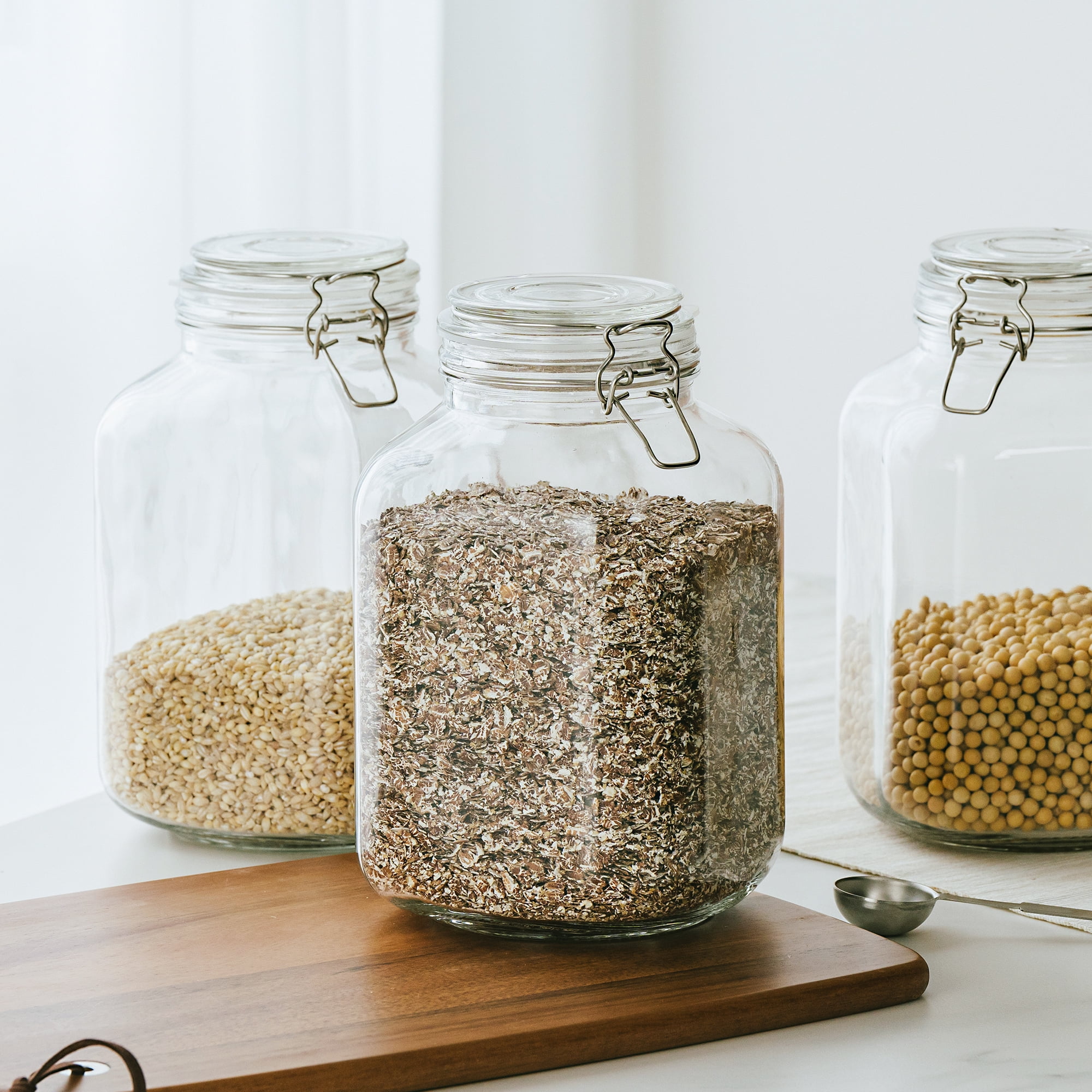 (2 pack) Mainstays 106 oz Clear Glass Airtight Storage Jar with Locking Lid, Large Kitchen Pantry Food Storage Canister for Dry Food, Pasta, Rice and Coffee