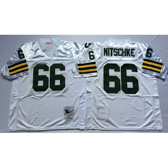 Mens Green Bay Packers Nitschke #66 Vintage Football Jersey White