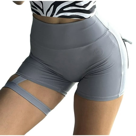 Olyvenn Women Summer High Waist Stretch Booty Shorts Butt Lifting Workout Running Yoga Shorts with Pockets Tummy Control Scrunch Push Up Biker Hot Pants Gray 8