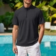 thumbnail image 2 of Avirosel Men's Golf Shirt Casual Zip Up Moisture Wicking Short Sleeve Stand Collar Lightweight Mens Polo Shirt Black, 2 of 5
