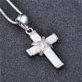 thumbnail image 2 of X-Shaped Opal Cross Necklace - Plated White Opal Pendant with Adjustable Chain, 19.69in Women's Elegant Jewelry, 2 of 5