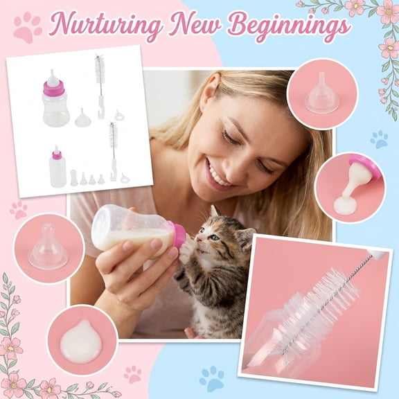 BottleandStraw Brush Set, Small Pet Nursing Supplies, Silicone Brush, Soft Brush, Bottle Brush, Pet Feeder, 1.37*4.3in, Extra Nipples, Random, 1 Kit