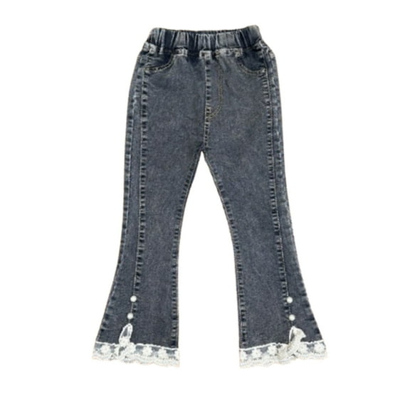 XinLfly Girls Flare Jeans with Lace Hem Casual Wide Leg Bell Bottom Denim Pants 5-9 Years