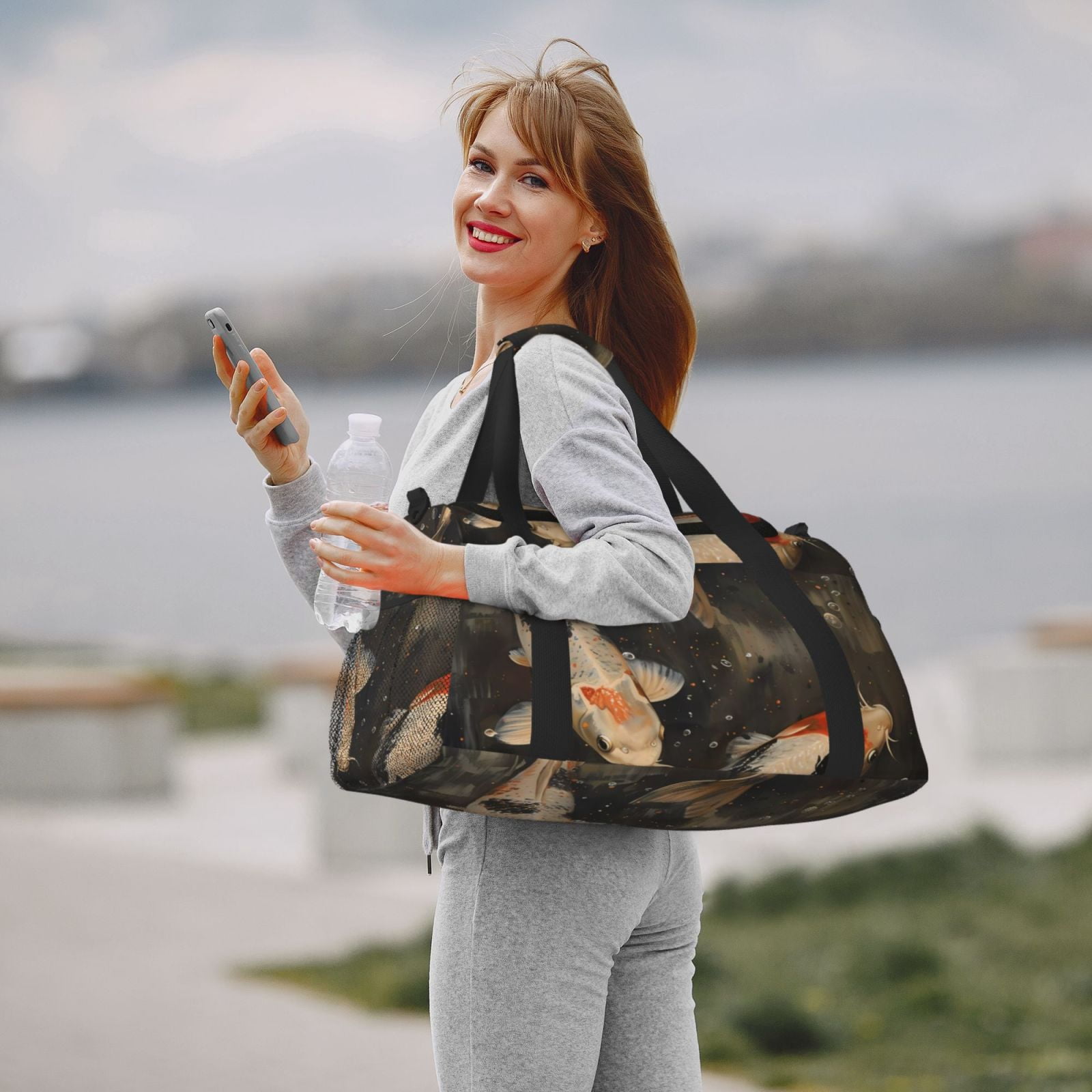 Fuzoiu Koi Fish Tranquility Print Travel Duffle Bag,Carry On Tote Bags,Duffel Bag,Sport Gym Bag, Hospital Bag for Labor and Delivery, Overnight Bag,Luggage Bag