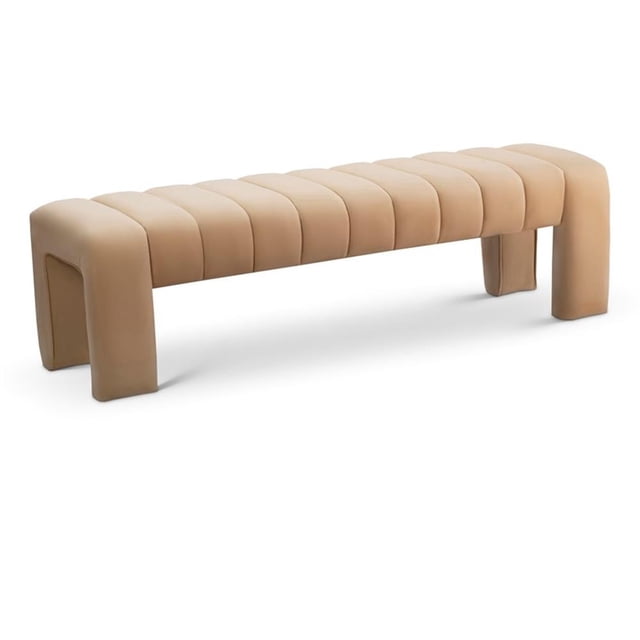 Pemberly Row Contemporary 17.5" Velvet & Solid Wood Bench in Andaz Camel