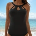 thumbnail image 2 of Wamejoo Womens Island Goddess High Neck Keyhole Tankini Swimsuit Top（Black, XL), 2 of 9