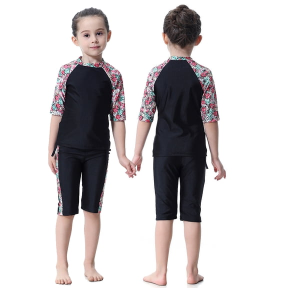 KYAIGUO Kids Girl's Three-Piece Long Sleeve Swimsuits Toddler Baby UPF50 Rash Guard Bathing Suit Beach Sun Protection Swimwear with Hat 1-14Y