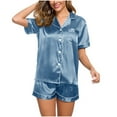 thumbnail image 4 of Jalioing Satin Pajama Set for Women 2 Piece Shorts Set Button Down Short Sleeve and Shorts Lounge Set, 4 of 6