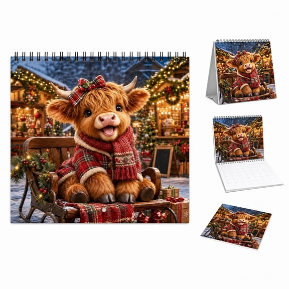 Wall Calendar,2027 Desk Calendar, 2027 Wall Calendar 12 Month Monthly Planner, Cute Highland Cow Calendar for Home Office Desktop Decor