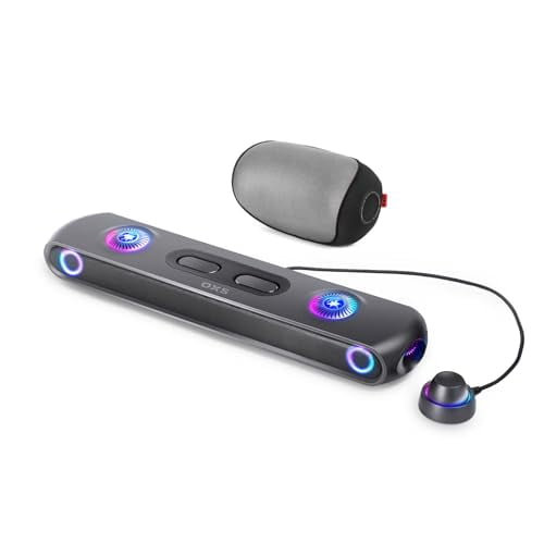 Barra de sonido para juegos OXS Thunder Pro+ con altavoz satelital inalámbrico para el cuello, sistema de sonido envolvente Dolby Atmos 7.1.2, woofer incorporado, personalización de aplicaciones, efec