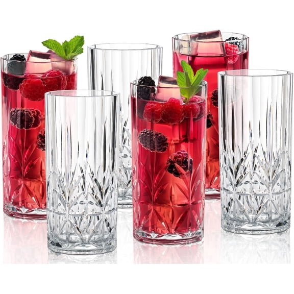 Bravario Plastic Drinking Glasses Set of 6, 18 oz Unbreakable BPA-Free Tritan Tumblers